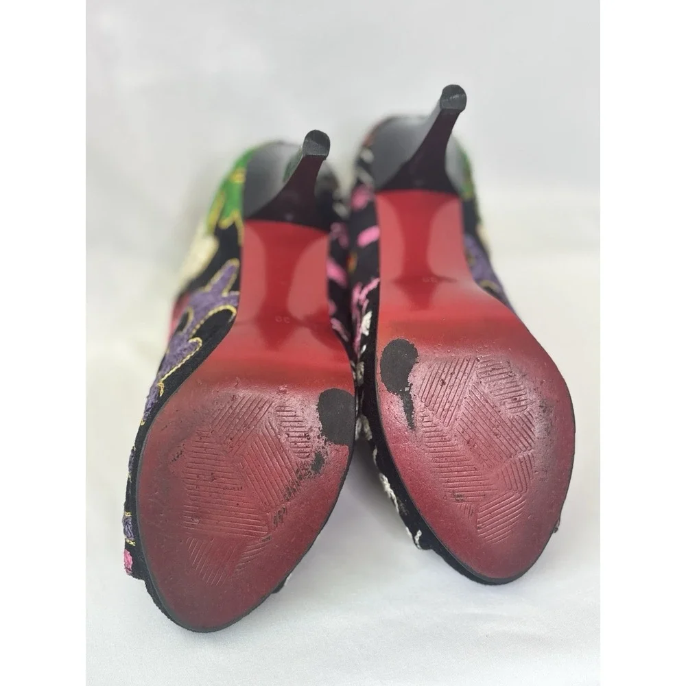 Gorgeous Colorful Floral Handmade OOAK Suzani‎ Turkey Ankle Heels 39 US 8-8.5